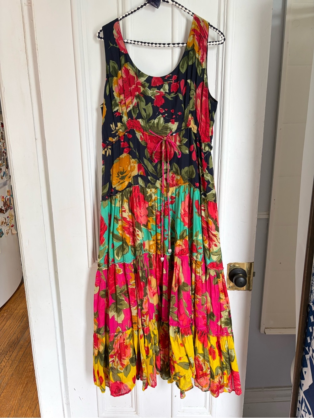 Vintage Boho Flowy Tiered 100% Cotton Maxi Dress